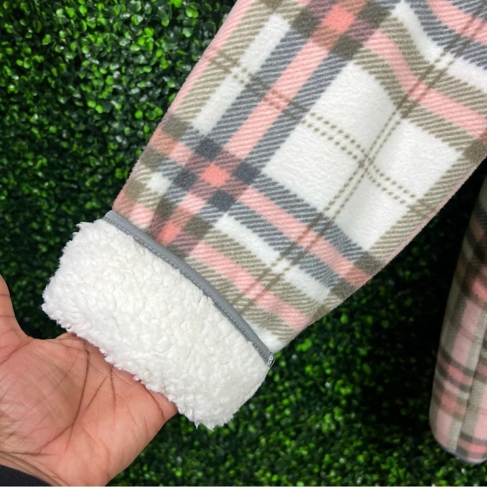 SABRINA LAUREN NEW YORK | Plaid & Faux Sherpa Wrap Coat (Cream/Pink/Grey) - Picture 5 of 7